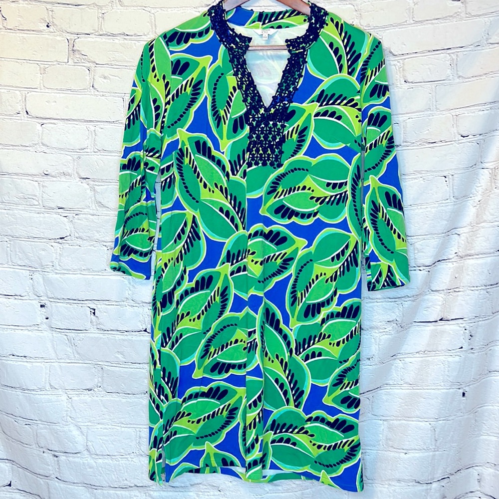 Crown & Ivy Long Sleeve Blue & Green Dress Size Small Excellent Condition